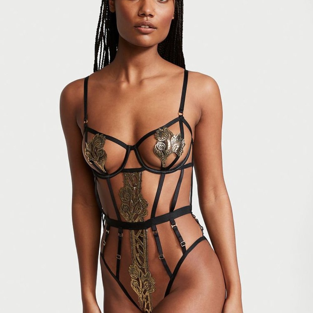 Victoria's Secret Band of Lovers Ouvert Teddy black with gold size XL new